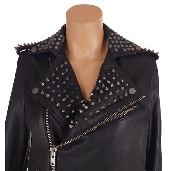 Muubaa Voisin Leather Studded Biker Jacket Size US 4 S Womens Black $700 - Picture 3 of 16